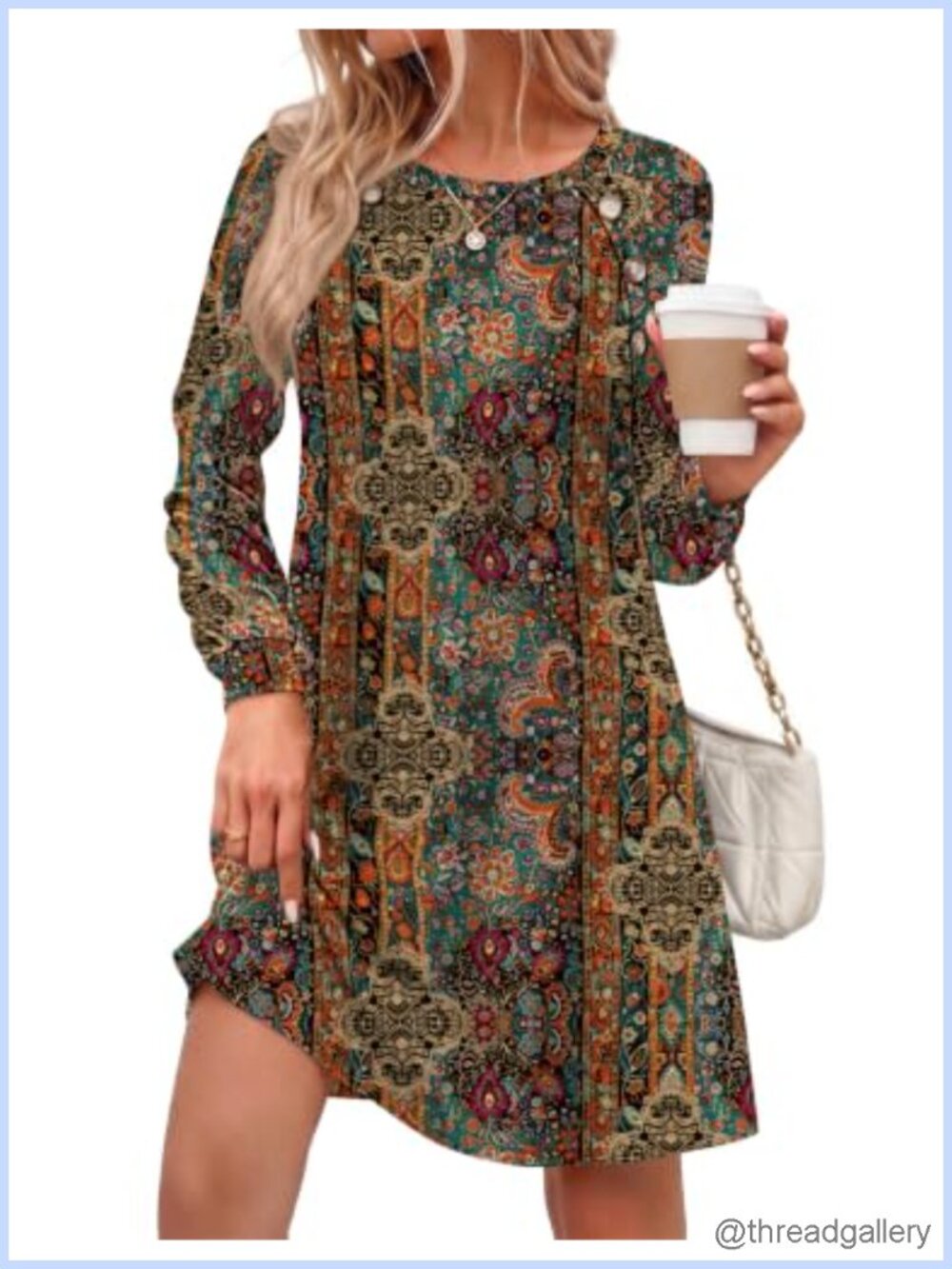 Zeagoo Long Sleeve Tunic Dress Side Button Crew Neck A-Line with Pockets